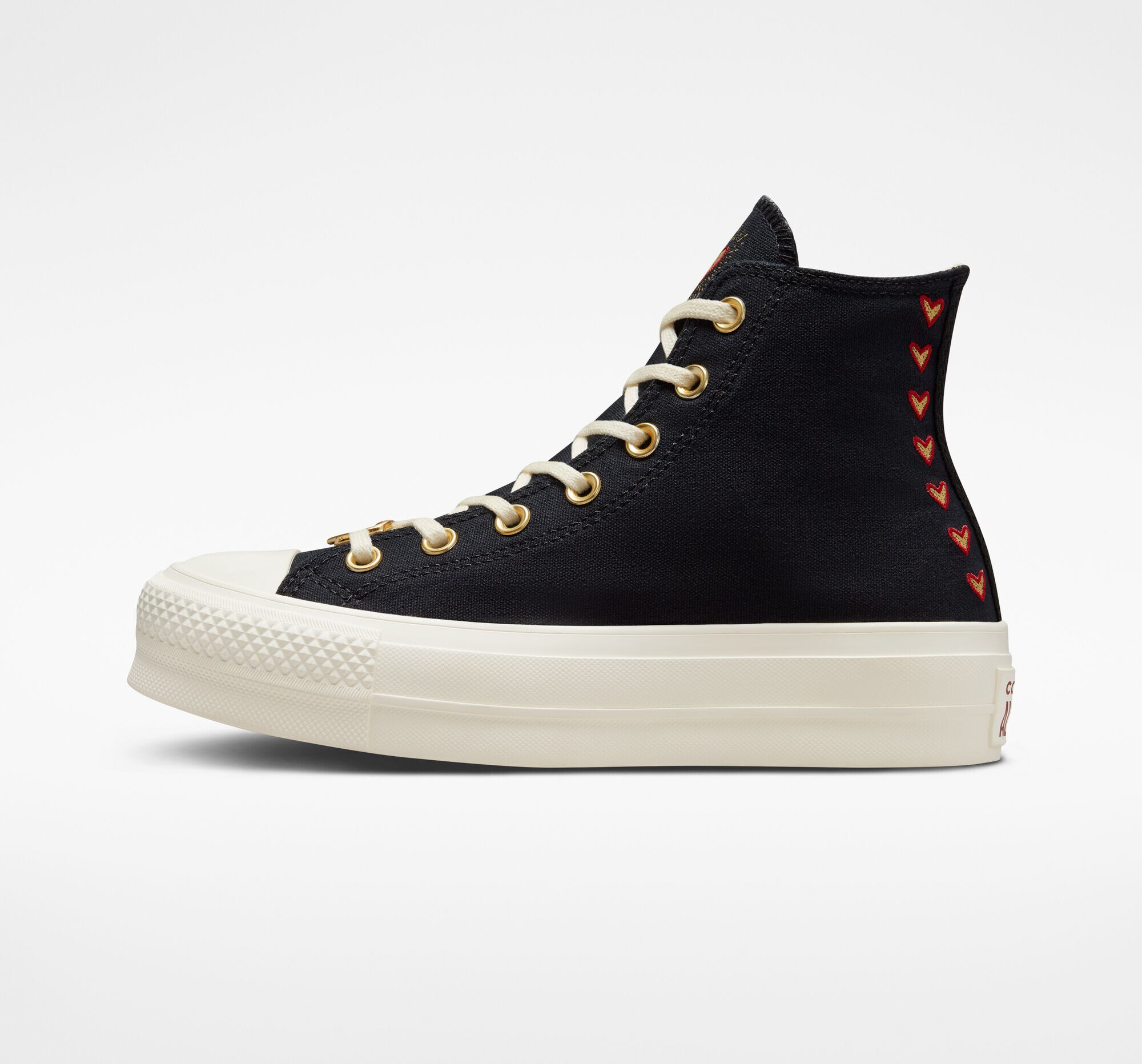Sapatilhas Casual Altas de Mulher Chuck Taylor All Star Lift Platform Hearts Preto-4