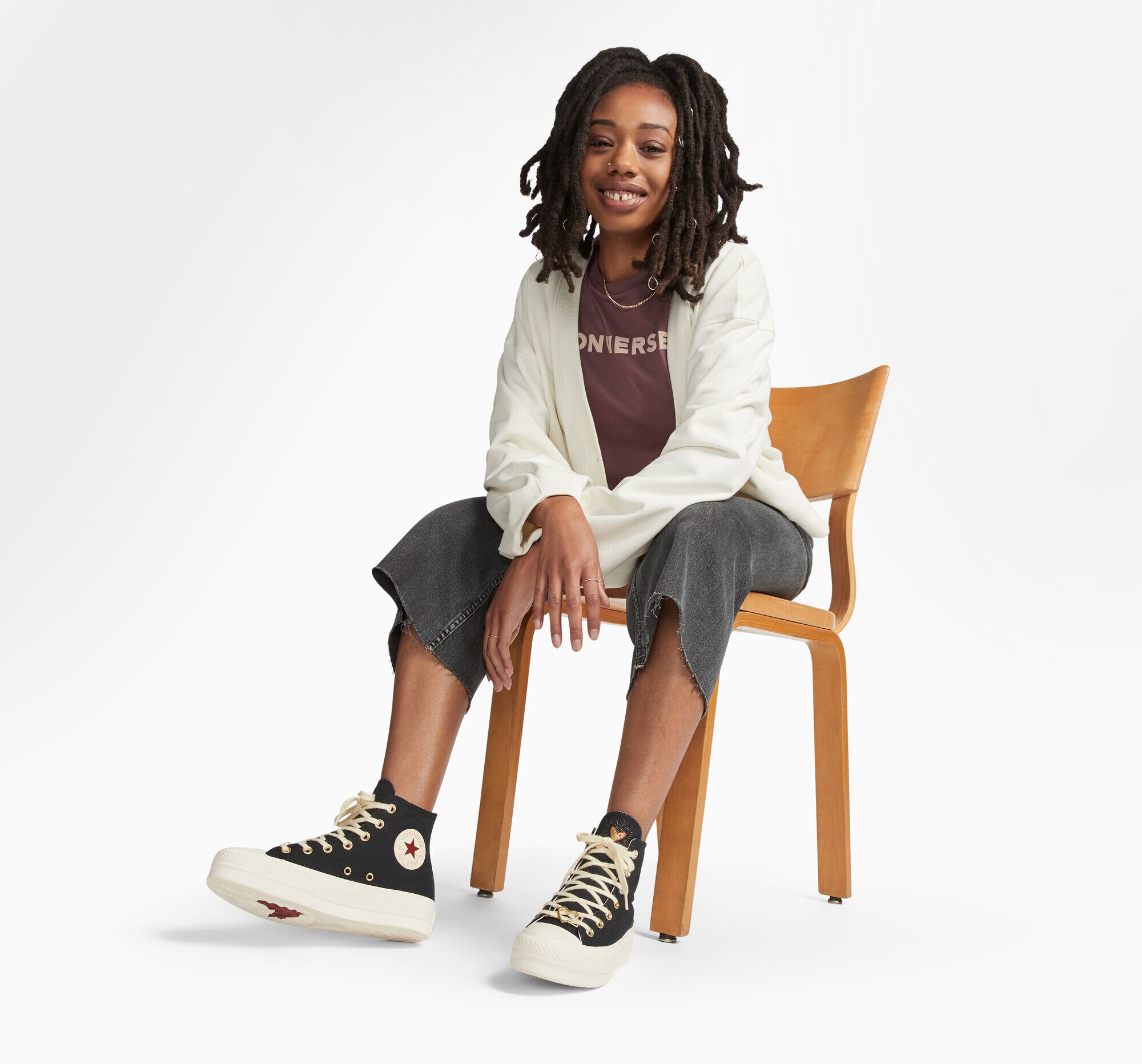 Sapatilhas Casual Altas de Mulher Chuck Taylor All Star Lift Platform Hearts Preto-10