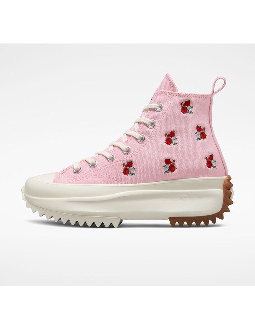 Sapatilhas Casual Altas Unissexo Run Star Hike Platform Embroidered Floral Rosa/Vermelho-4