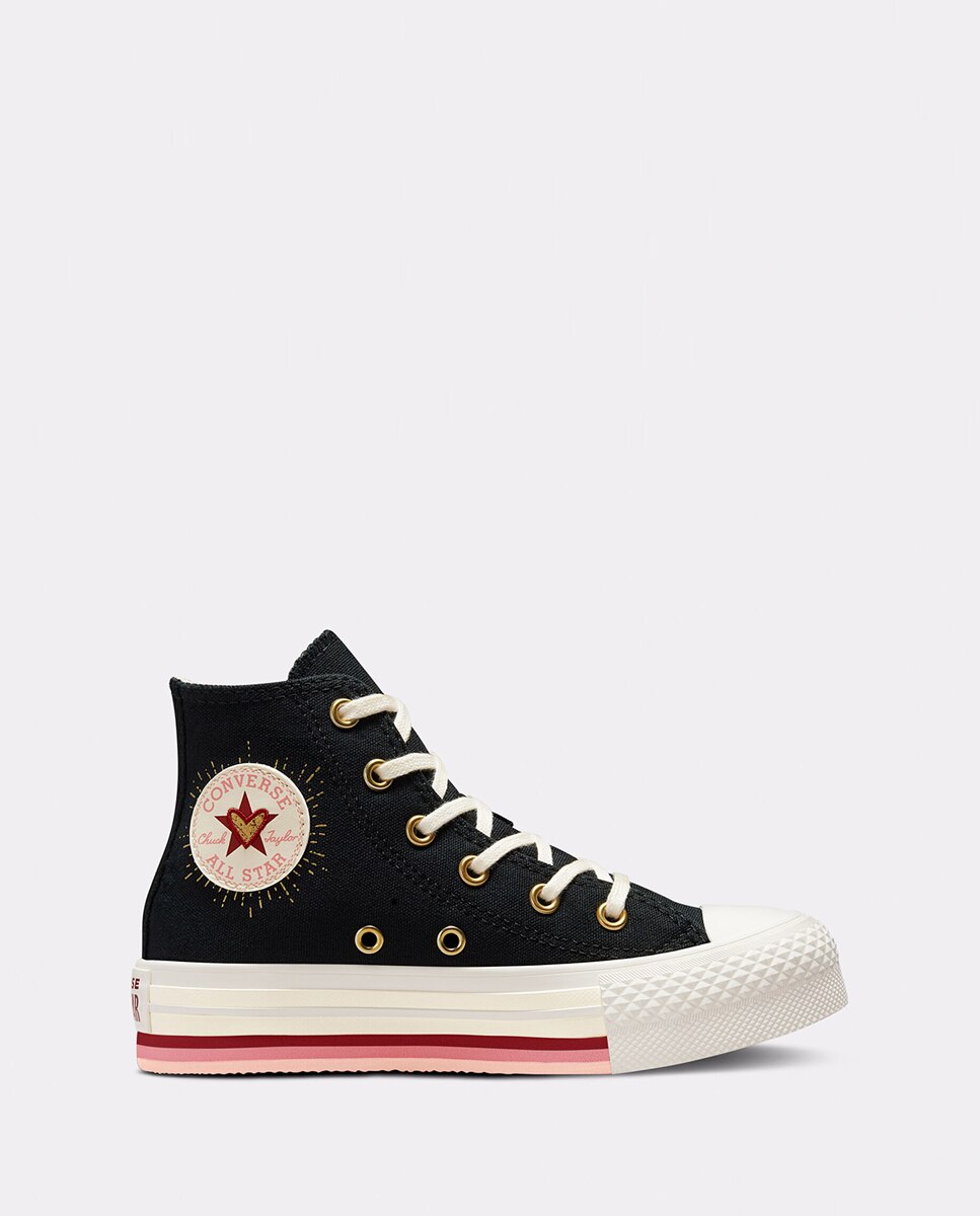 Sapatilhas Casual Altas de Criança Chuck Taylor All Star Lift Platform Hearts Preto / Dourado-1