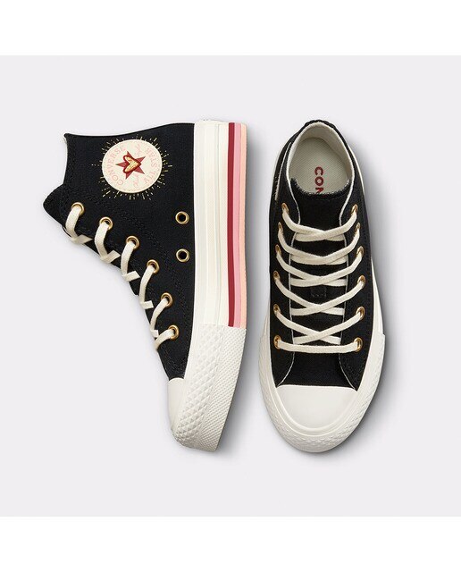 Sapatilhas Casual Altas de Criança Chuck Taylor All Star Lift Platform Hearts Preto / Dourado-2
