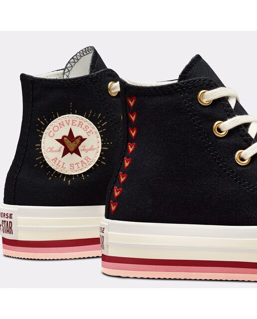 Sapatilhas Casual Altas de Criança Chuck Taylor All Star Lift Platform Hearts Preto / Dourado-7