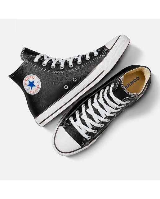 Sapatilhas Casual Unissexo Chuck Taylor All Star Altas em Pele Preto-2