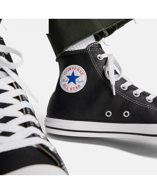 Sapatilhas Casual Unissexo Chuck Taylor All Star Altas em Pele Preto-9
