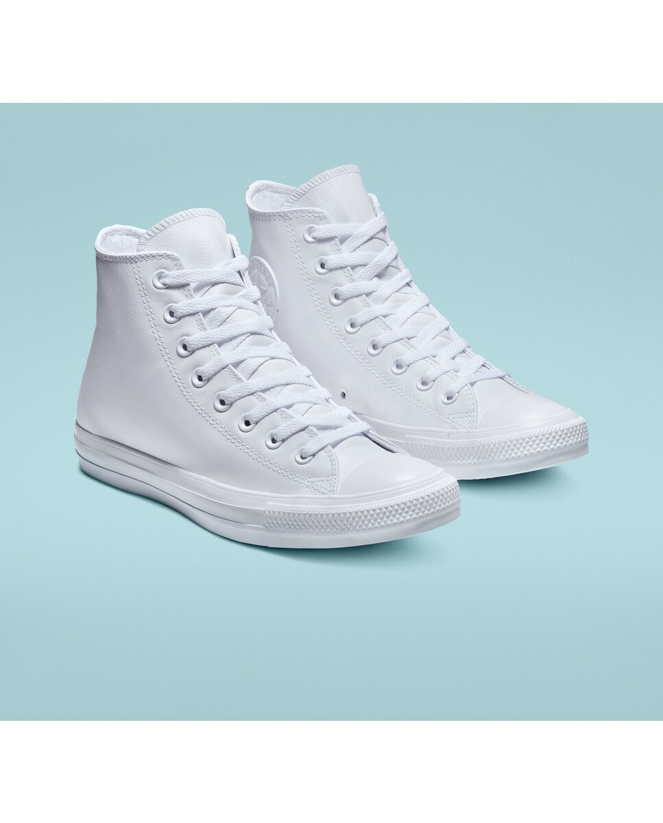 Sapatilhas casual altas unissexo Chuck Taylor All Star Leather em pele Converse Branco-2