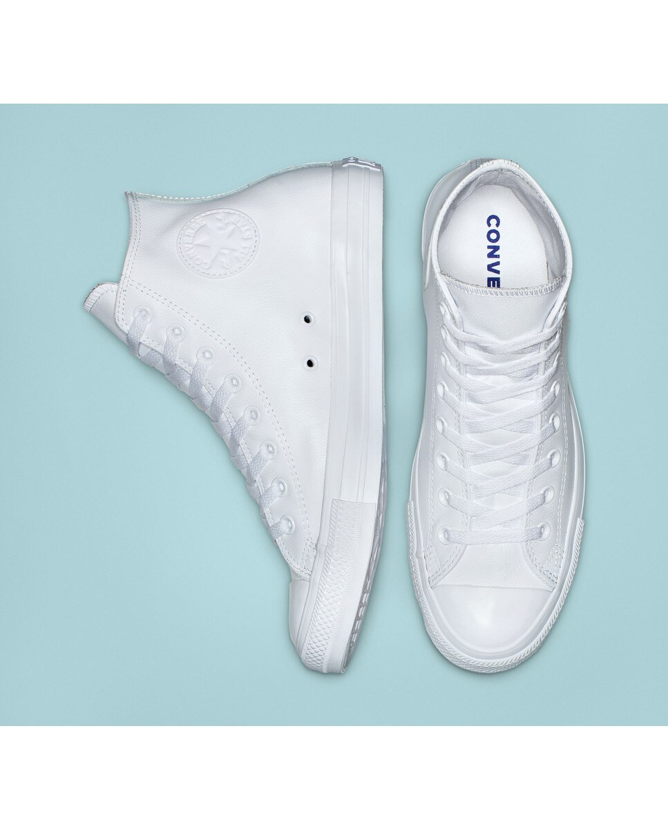 Sapatilhas casual altas unissexo Chuck Taylor All Star Leather em pele Converse Branco-3