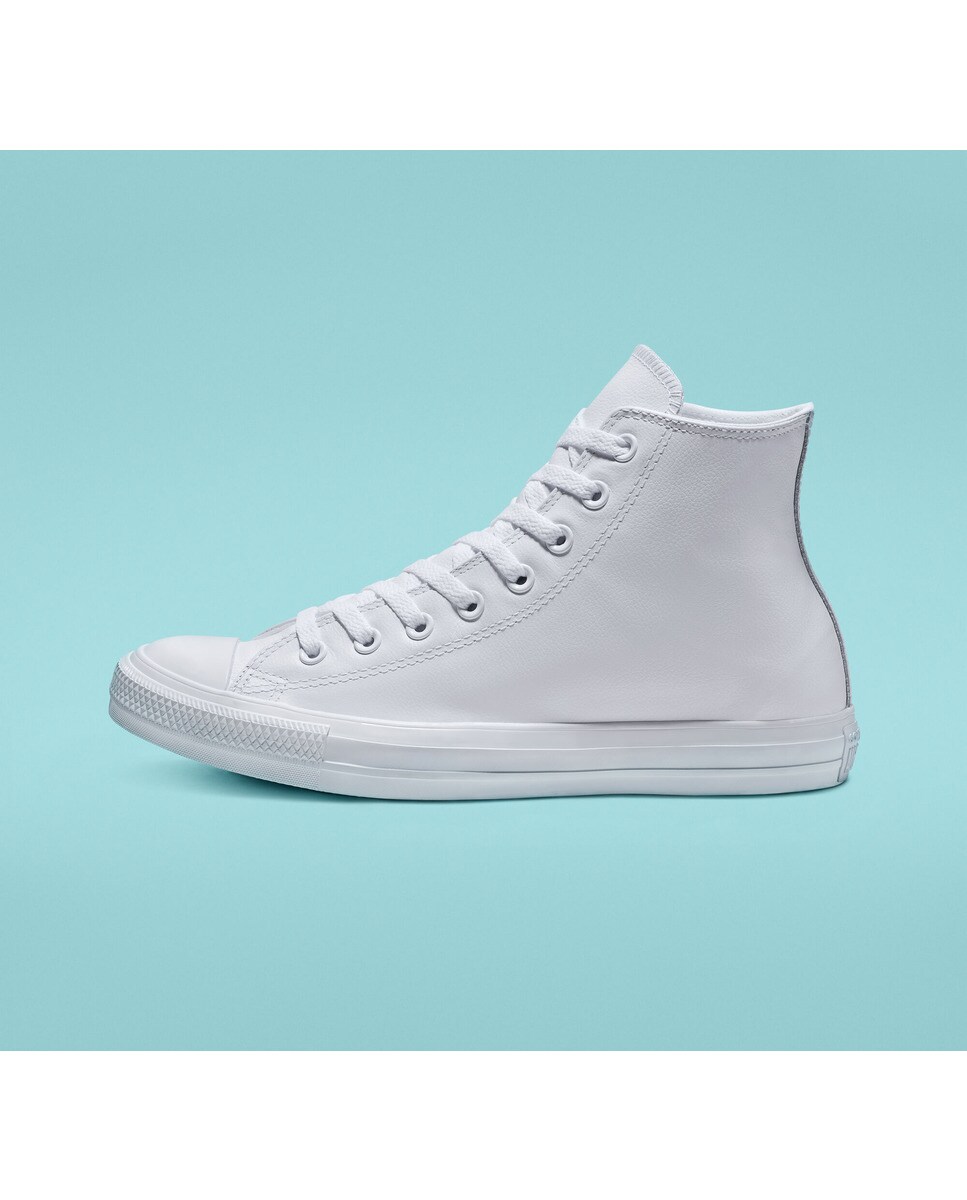 Sapatilhas casual altas unissexo Chuck Taylor All Star Leather em pele Converse Branco-4
