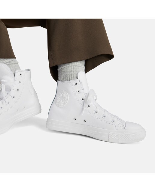Sapatilhas casual altas unissexo Chuck Taylor All Star Leather em pele Converse Branco-10