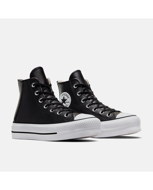 Sapatilhas casuais altas de mulher Chuck Taylor All Star Lift Clean em pele Converse Preto-4