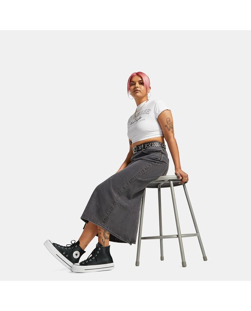 Sapatilhas casuais altas de mulher Chuck Taylor All Star Lift Clean em pele Converse Preto-7