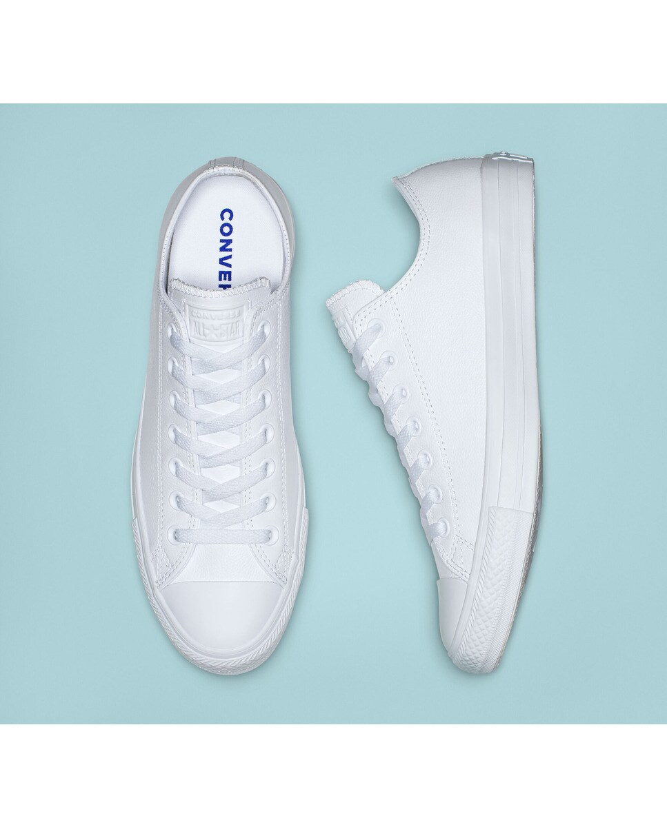 Sapatilhas casual baixas unissexo Chuck Taylor em pele Converse Branco-3