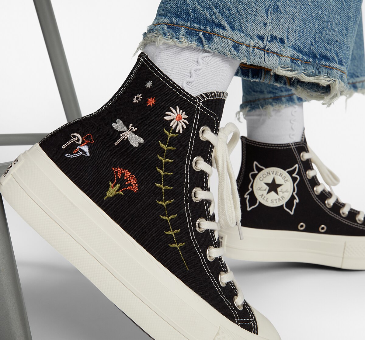 Sapatilhas Casual Altas de Mulher Chuck Taylor All Star Lift Hi Fairy Goddess Preto-10