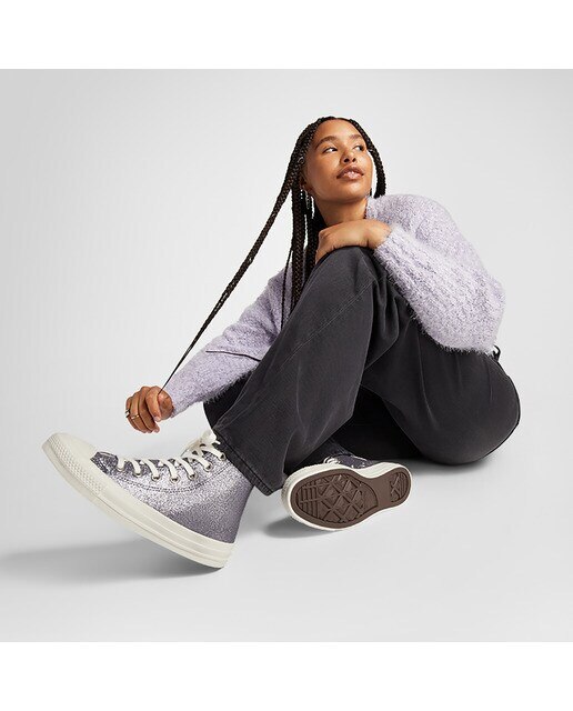 Sapatilhas Casual de Mulher Chuck Taylor All Star Hi Sparkle Party Prateado-7