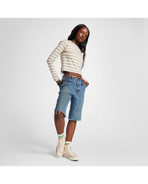 T-shirt de Mulher Stripes City Kicks Branco / Castanho-2