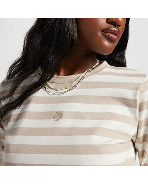 T-shirt de Mulher Stripes City Kicks Branco / Castanho-3