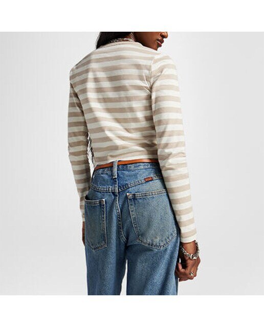 T-shirt de Mulher Stripes City Kicks Branco / Castanho-4