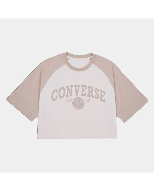 T-shirt de Mulher Retro Cropped Branco / Castanho-1