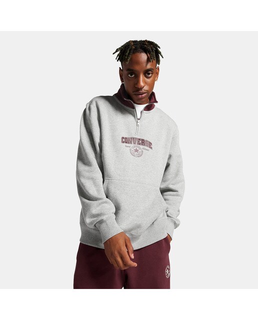 Sweatshirt de Homem Retro Quarter Zip Grená / Cinzento-1