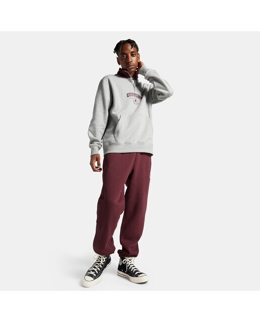 Sweatshirt de Homem Retro Quarter Zip Grená / Cinzento-2