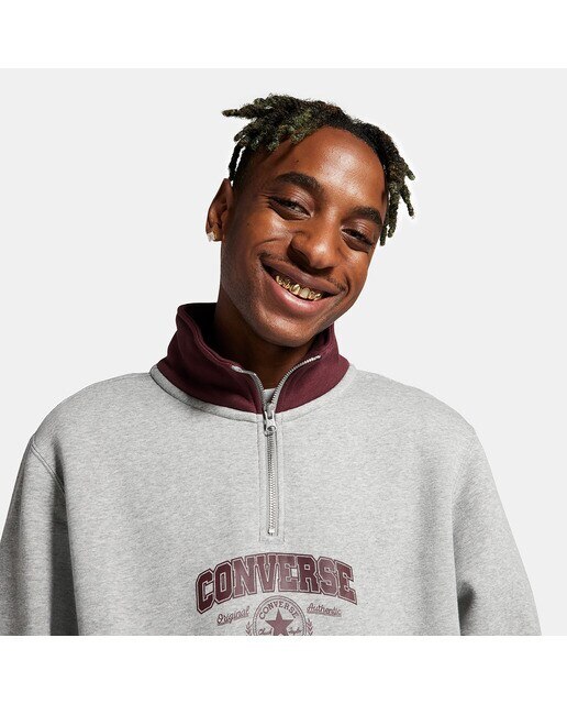 Sweatshirt de Homem Retro Quarter Zip Grená / Cinzento-4