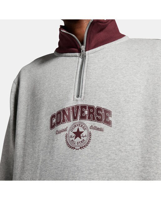Sweatshirt de Homem Retro Quarter Zip Grená / Cinzento-6