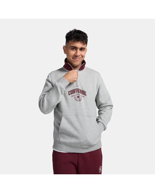 Sweatshirt de Homem Retro Quarter Zip Grená / Cinzento-7