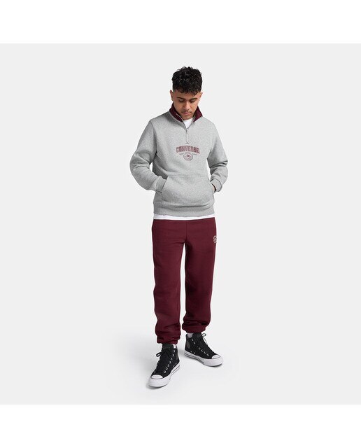 Sweatshirt de Homem Retro Quarter Zip Grená / Cinzento-8