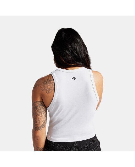 Top Casual de Mulher High Neck Knit Tank Top Branco-3