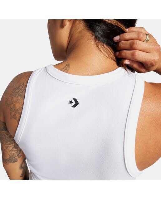 Top Casual de Mulher High Neck Knit Tank Top Branco-5