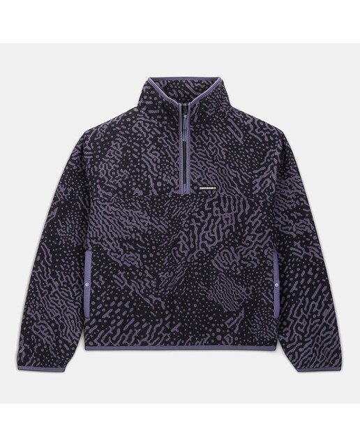 Camisola de Forro Polar Casual de Mulher Printed Sherpa Half-Zip Popover Roxo-1