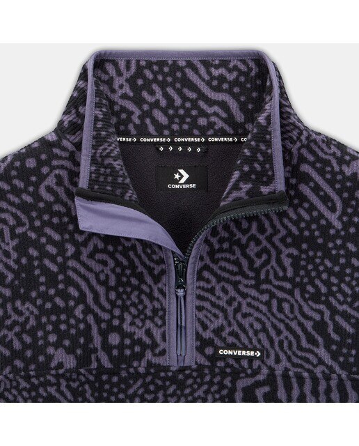 Camisola de Forro Polar Casual de Mulher Printed Sherpa Half-Zip Popover Roxo-3