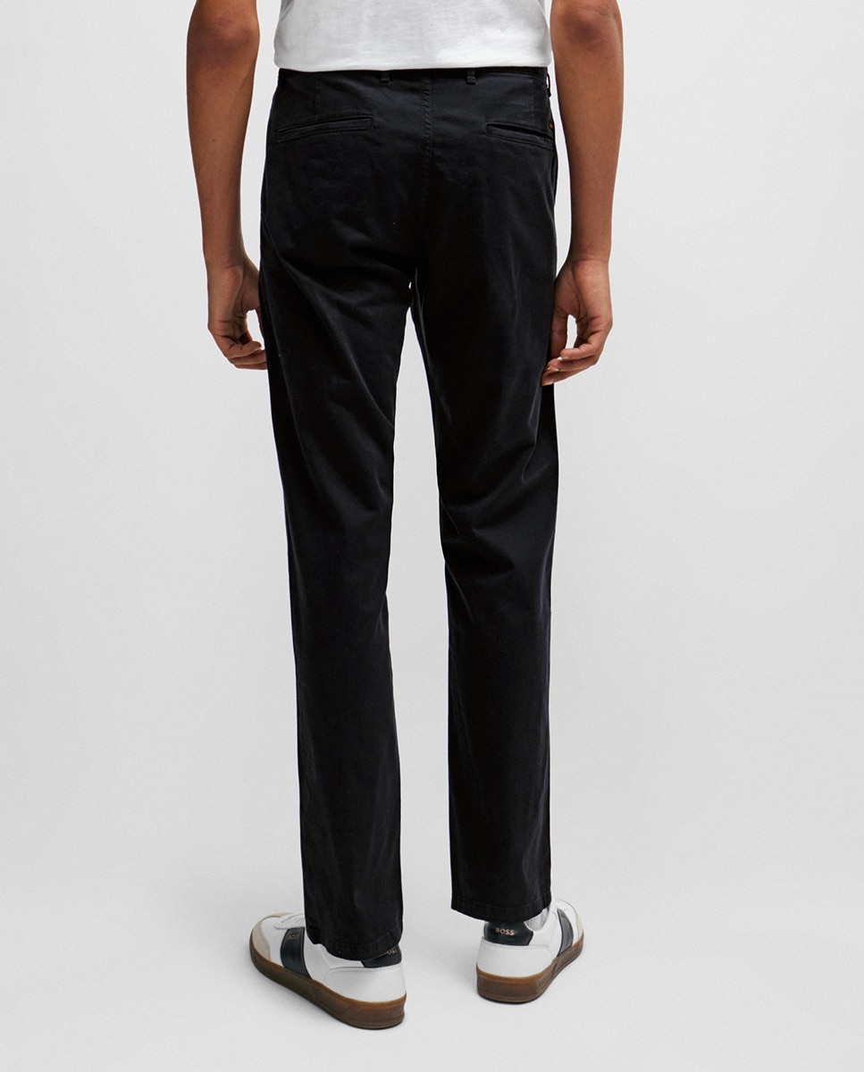 Calças Chino Slim Fit de Cetim de Algodão Elástico Preto-3