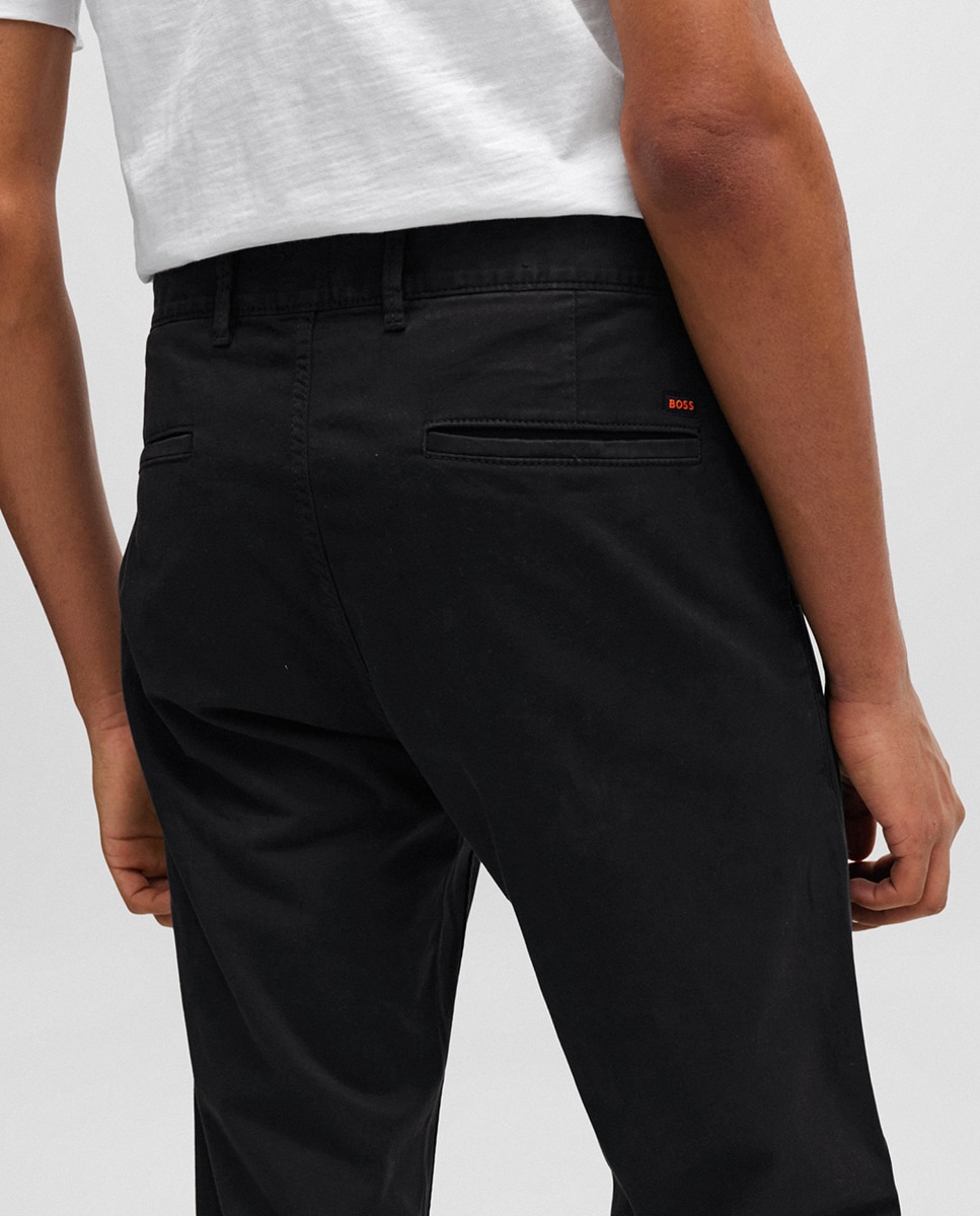 Calças Chino Slim Fit de Cetim de Algodão Elástico Preto-4