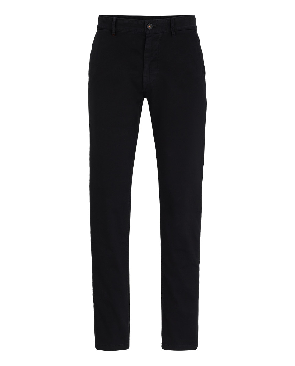 Calças Chino Slim Fit de Cetim de Algodão Elástico Preto-5