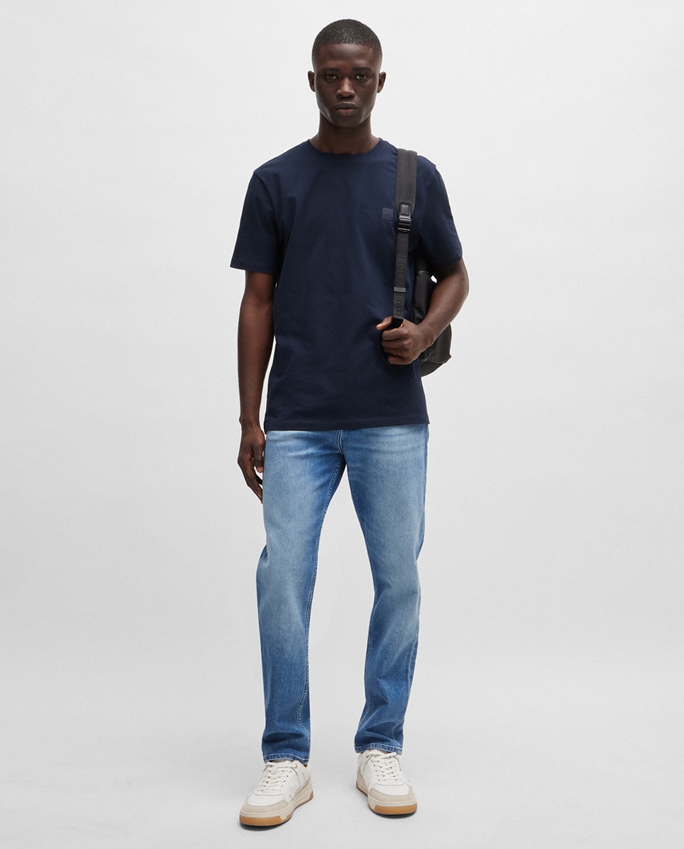 Jeans Tapered Fit em Cómoda Ganga Elástica Azul-1