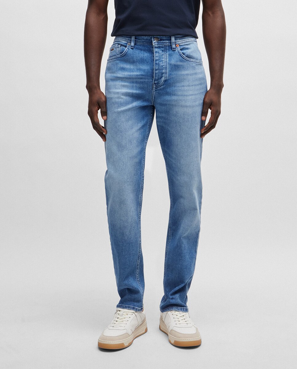 Jeans Tapered Fit em Cómoda Ganga Elástica Azul-2