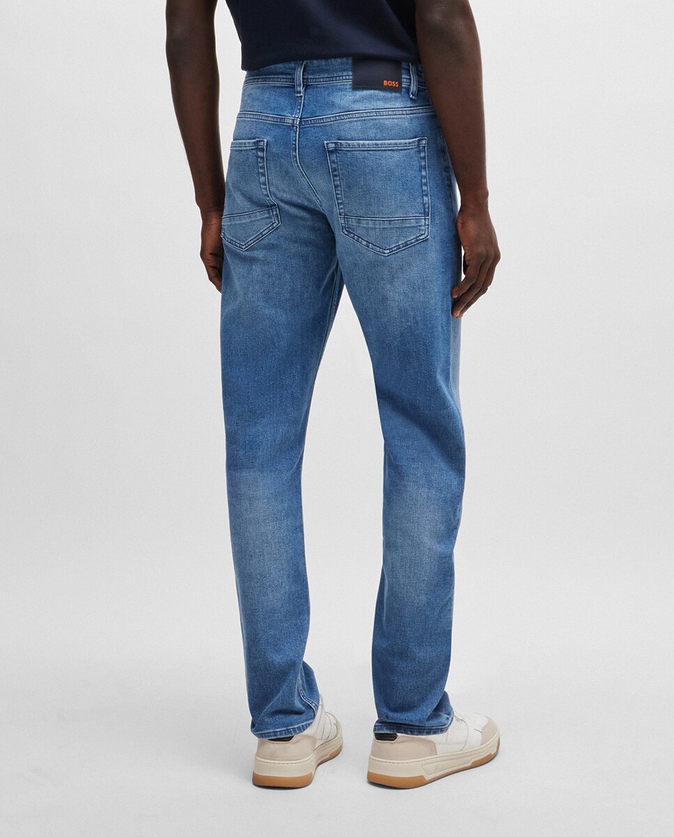 Jeans Tapered Fit em Cómoda Ganga Elástica Azul-3