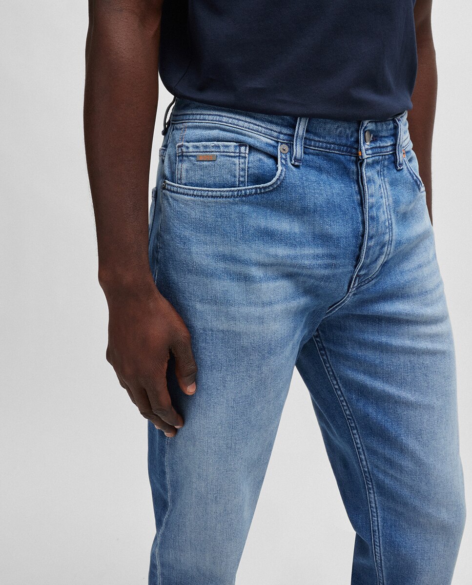 Jeans Tapered Fit em Cómoda Ganga Elástica Azul-4