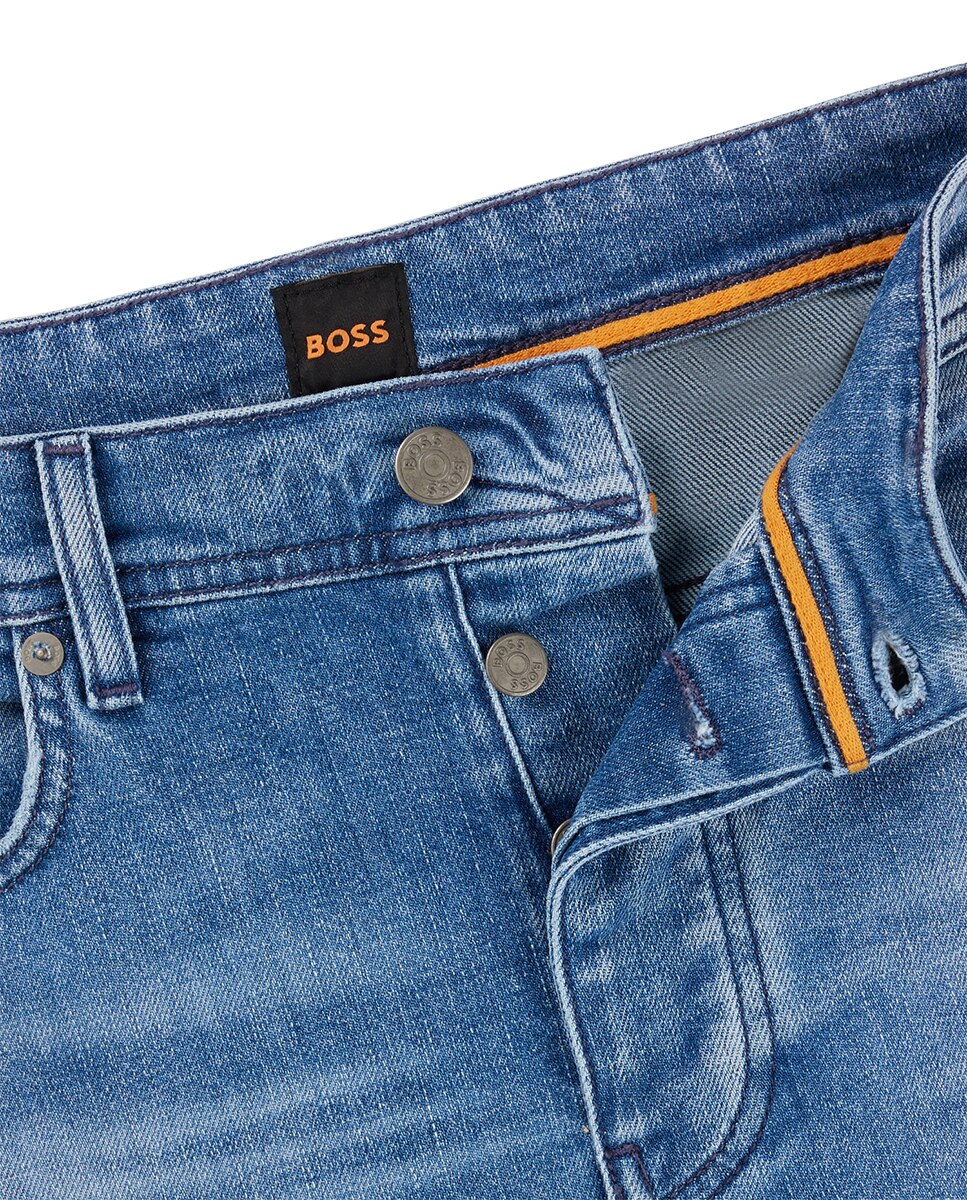 Jeans Tapered Fit em Cómoda Ganga Elástica Azul-6
