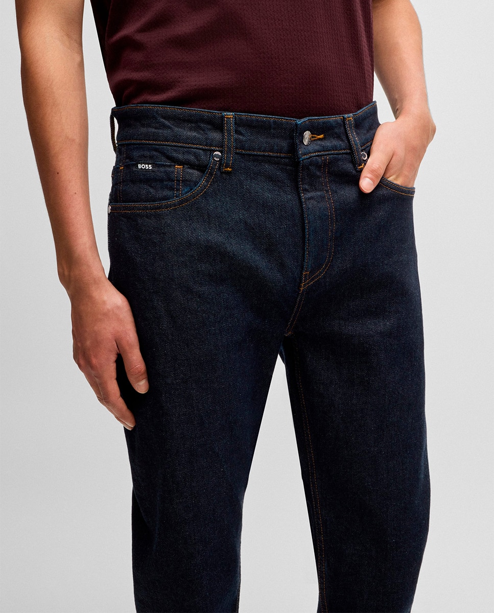 Jeans Maine Straight Fit em Cómodo Tecido de Ganga Elástica Azul-marinho-4