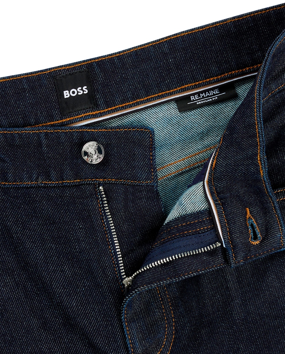 Jeans Maine Straight Fit em Cómodo Tecido de Ganga Elástica Azul-marinho-6