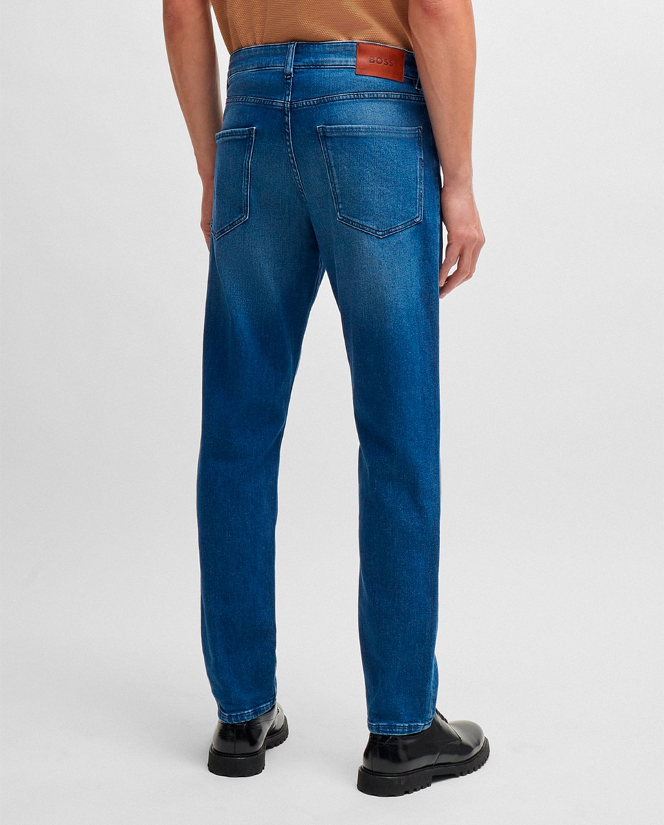 Jeans Maine Straight Fit em Cómodo Tecido de Ganga Elástica Azul-3