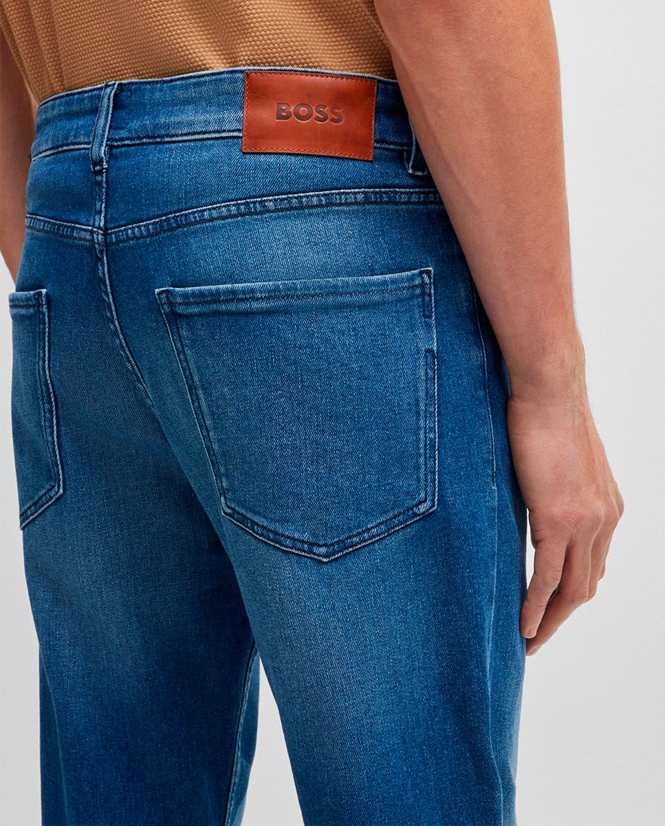 Jeans Maine Straight Fit em Cómodo Tecido de Ganga Elástica Azul-4