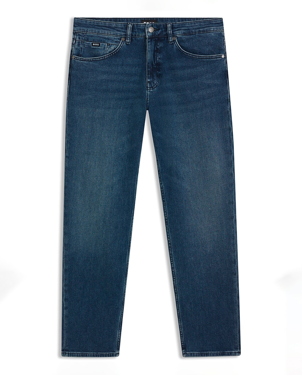 Jeans Maine Straight Fit em Cómodo Tecido de Ganga Elástica Azul-5