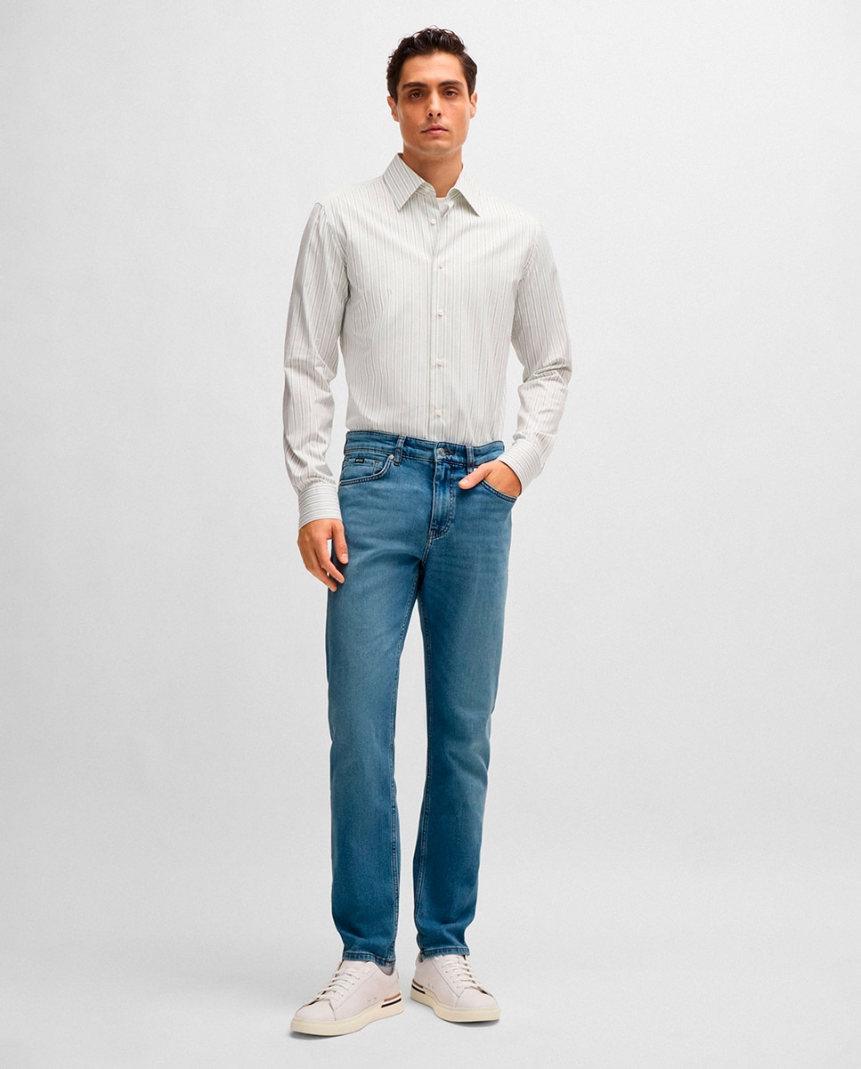 Jeans Delaware Slim Fit em Cómodo Tecido de Ganga Elástica Azul-1