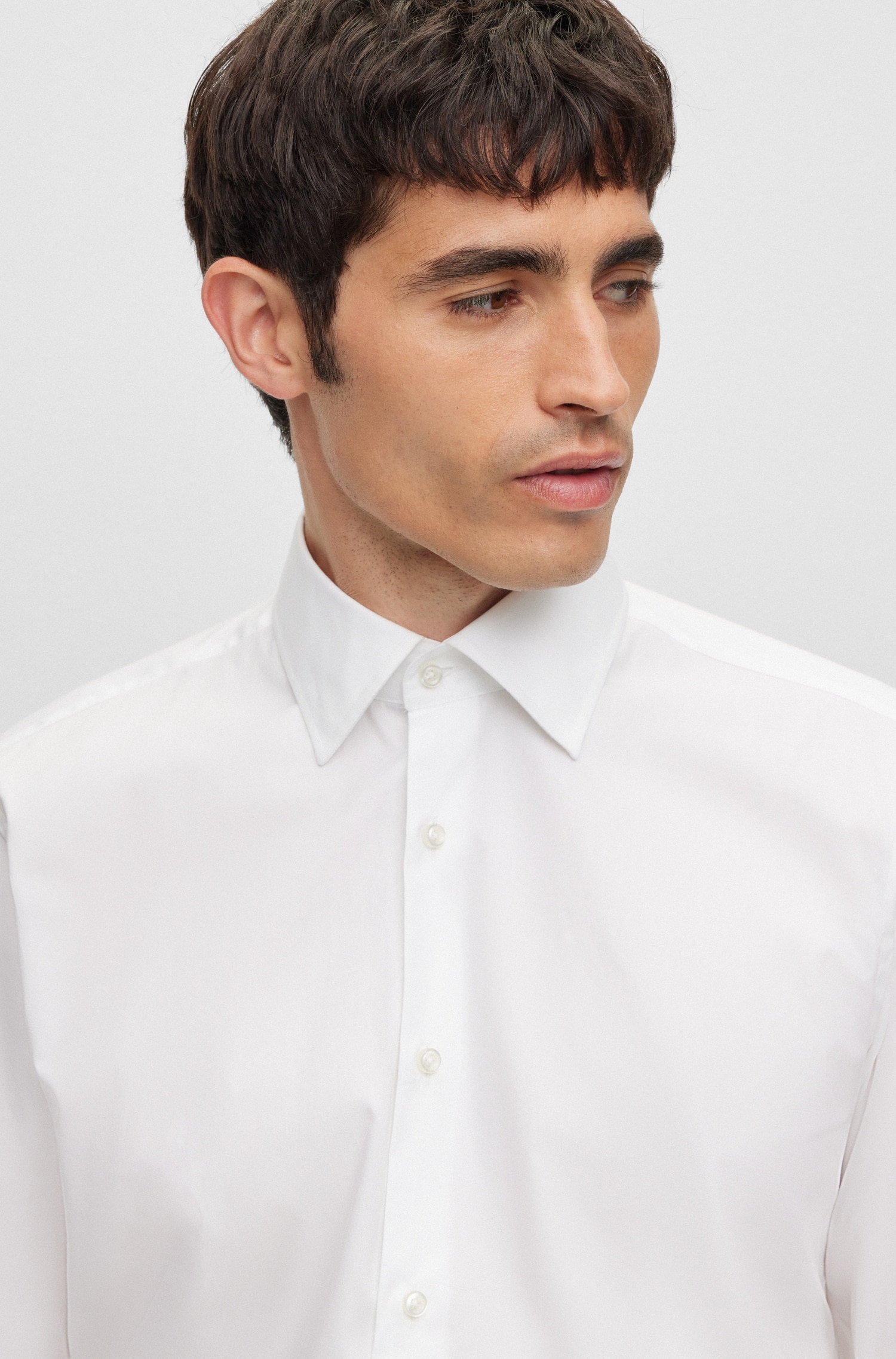 Camisa Regular Fit Fácil de Engomar em Popelina de Algodão Branco-3