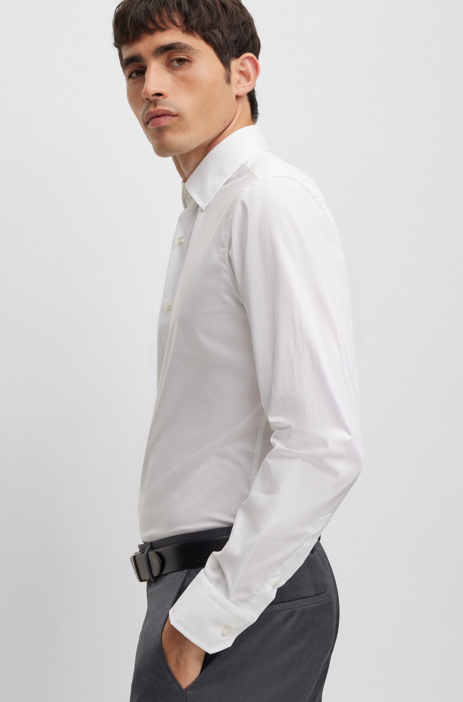 Camisa Regular Fit Fácil de Engomar em Popelina de Algodão Branco-4