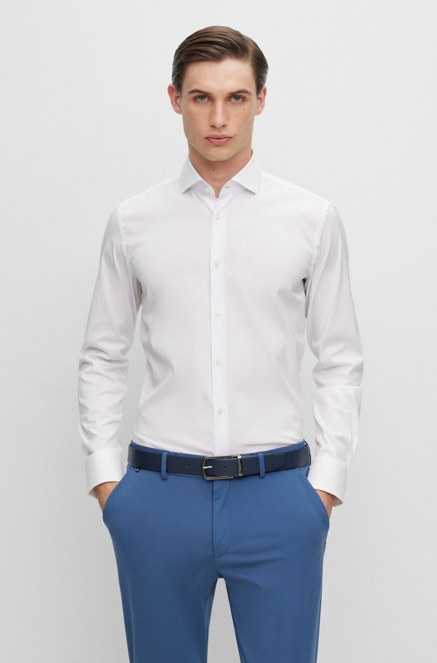 Imagem 0 de Camisa Slim Fit Fácil de Engomar e em Popelina de Mistura de Algodão