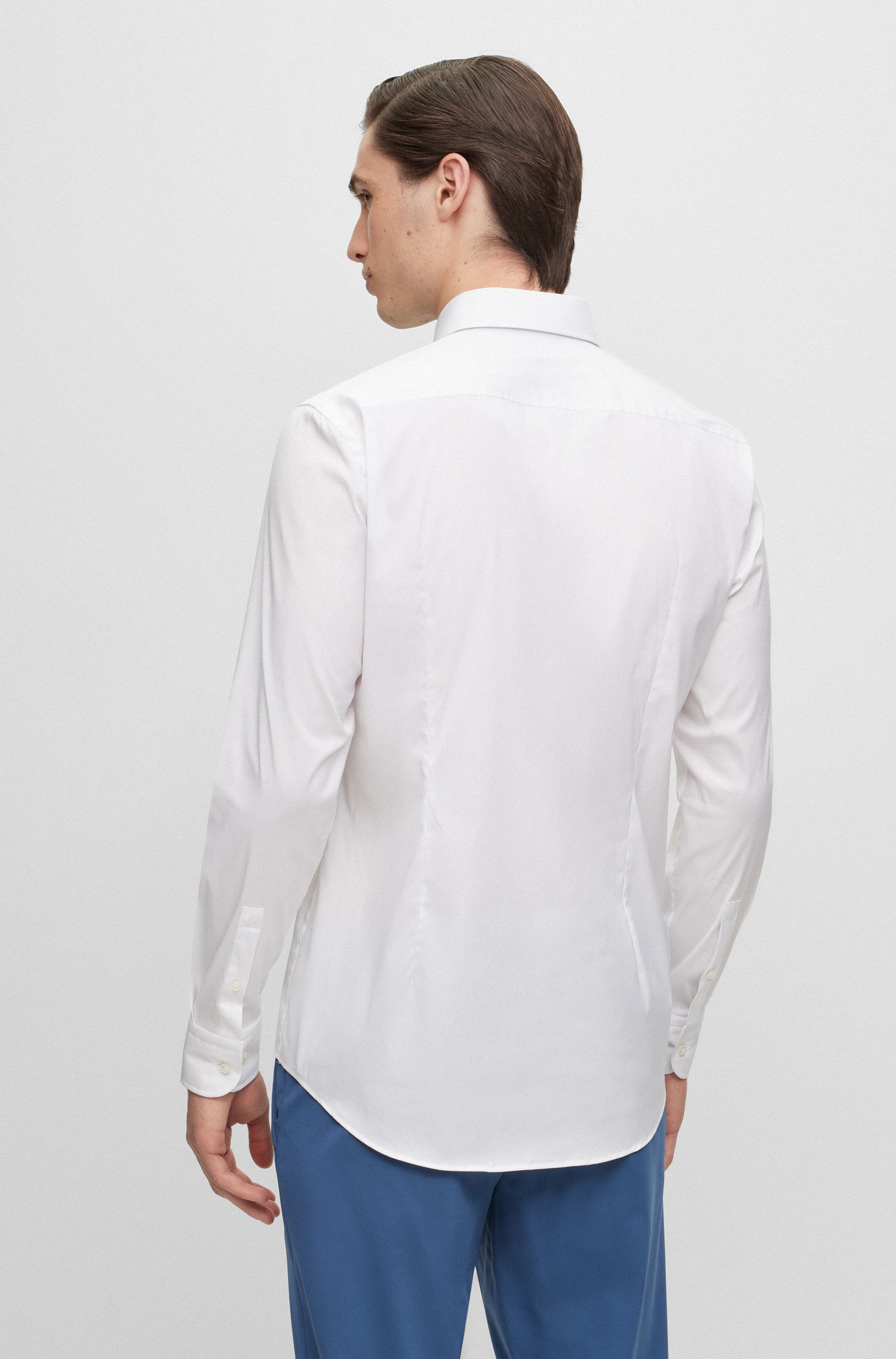 Camisa Slim Fit Fácil de Engomar e em Popelina de Mistura de Algodão Branco-2