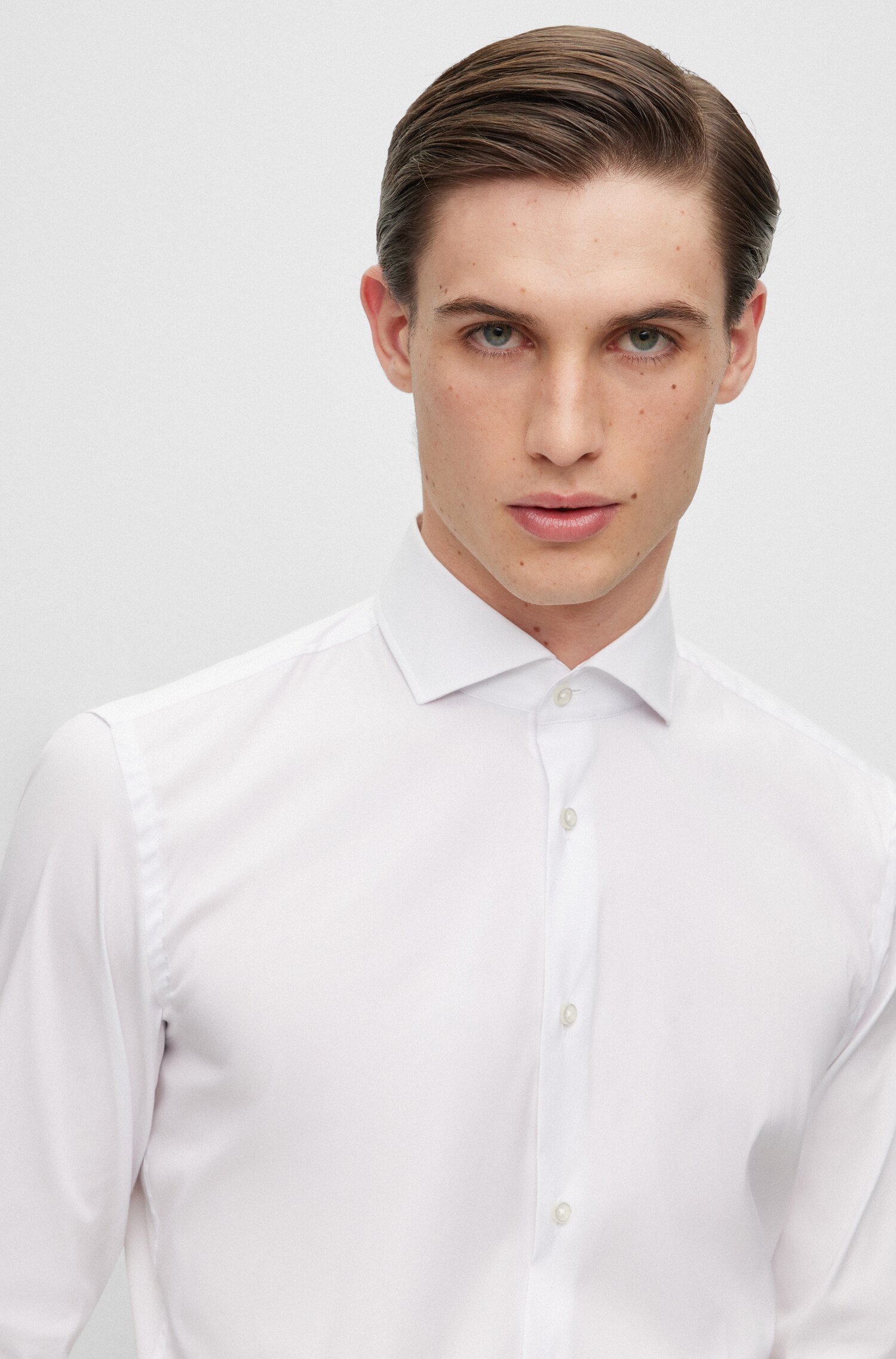 Camisa Slim Fit Fácil de Engomar e em Popelina de Mistura de Algodão Branco-3
